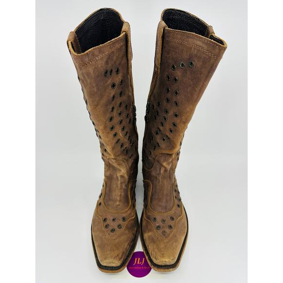 Liberty Black Womens Brown Leather Rivet Square Toe Western Cowgirl Boots Size 6 - Picture 3 of 13